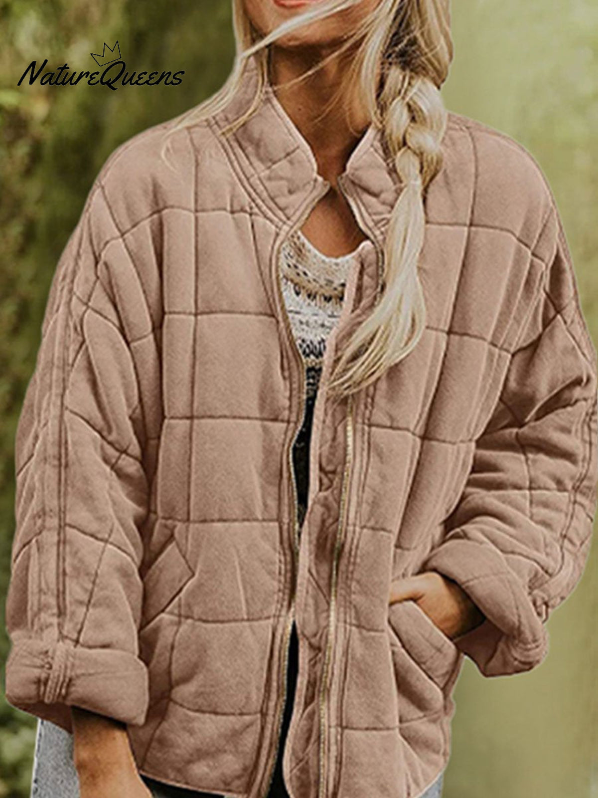 Women's Solid Color Stand Collar Loose Long Sleeve Pocket Cotton Jacket