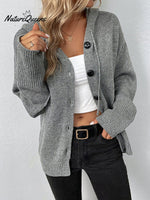 Women's Autumn and Winter Drawstring Knitted Cardigan Sweater
