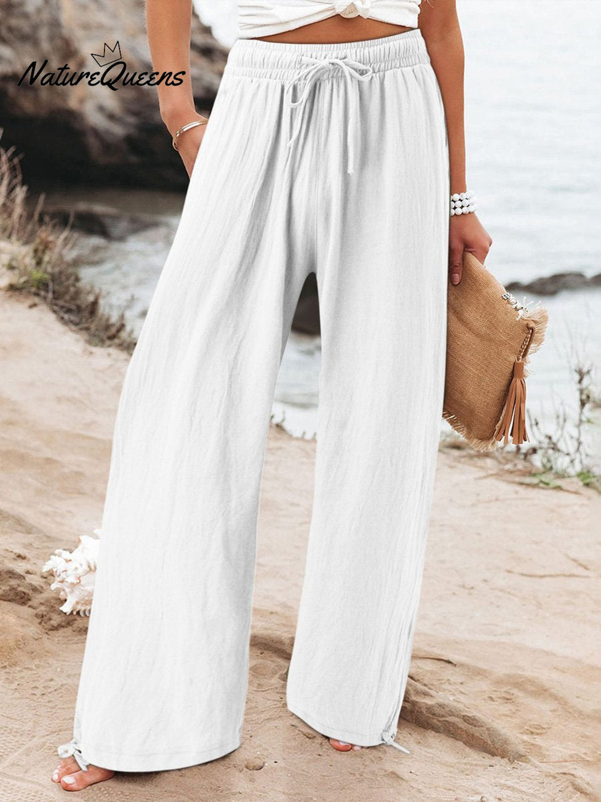 Women’s Cotton And Linen Wide Leg Casual Pants White / S