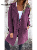 Women's Solid Color Lapel Cardigan with Pockets Single Breasted Mid-Length Jacket