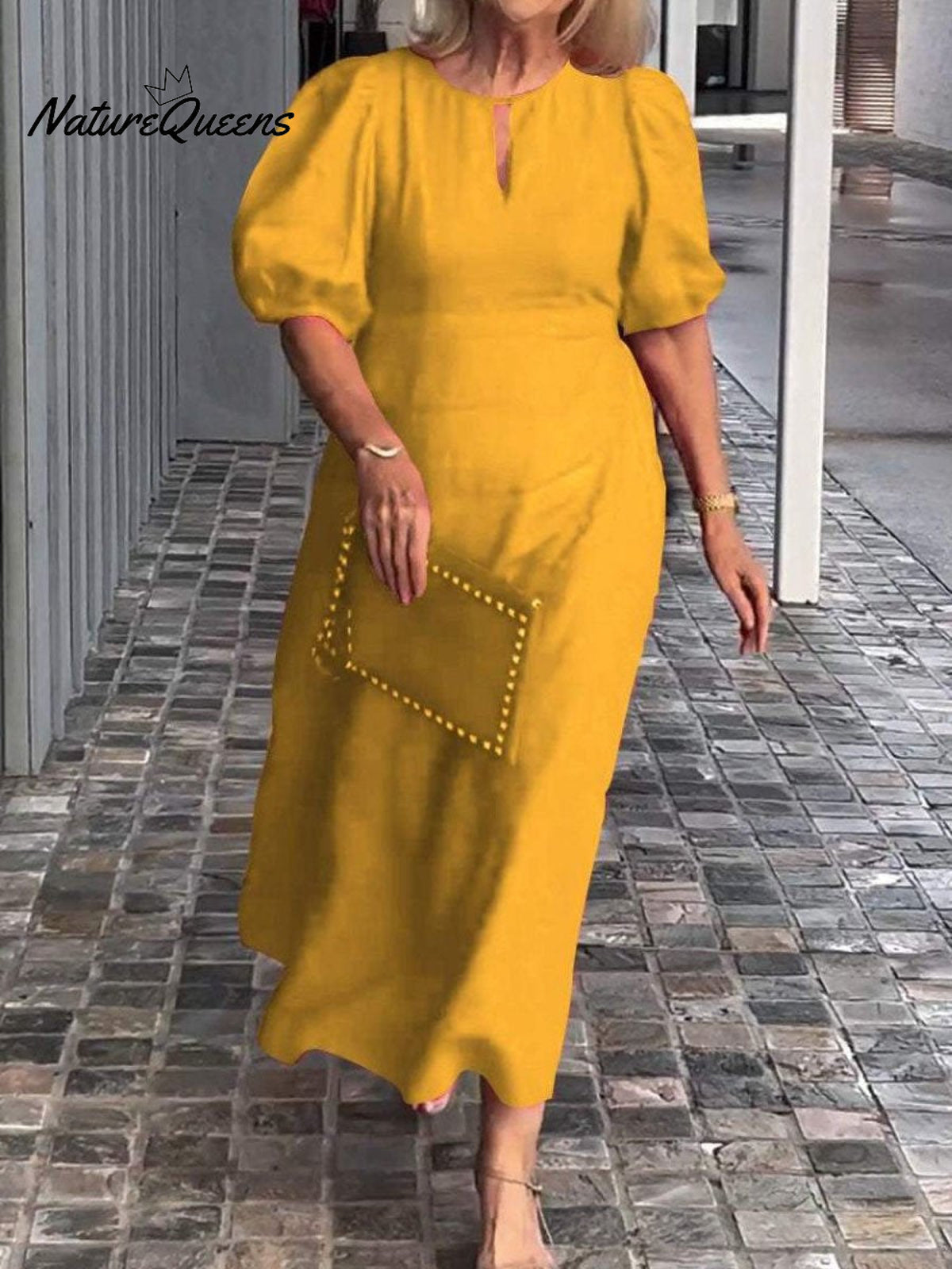 Women's Solid Color Loose Elegant Casual Puff Sleeves Dress