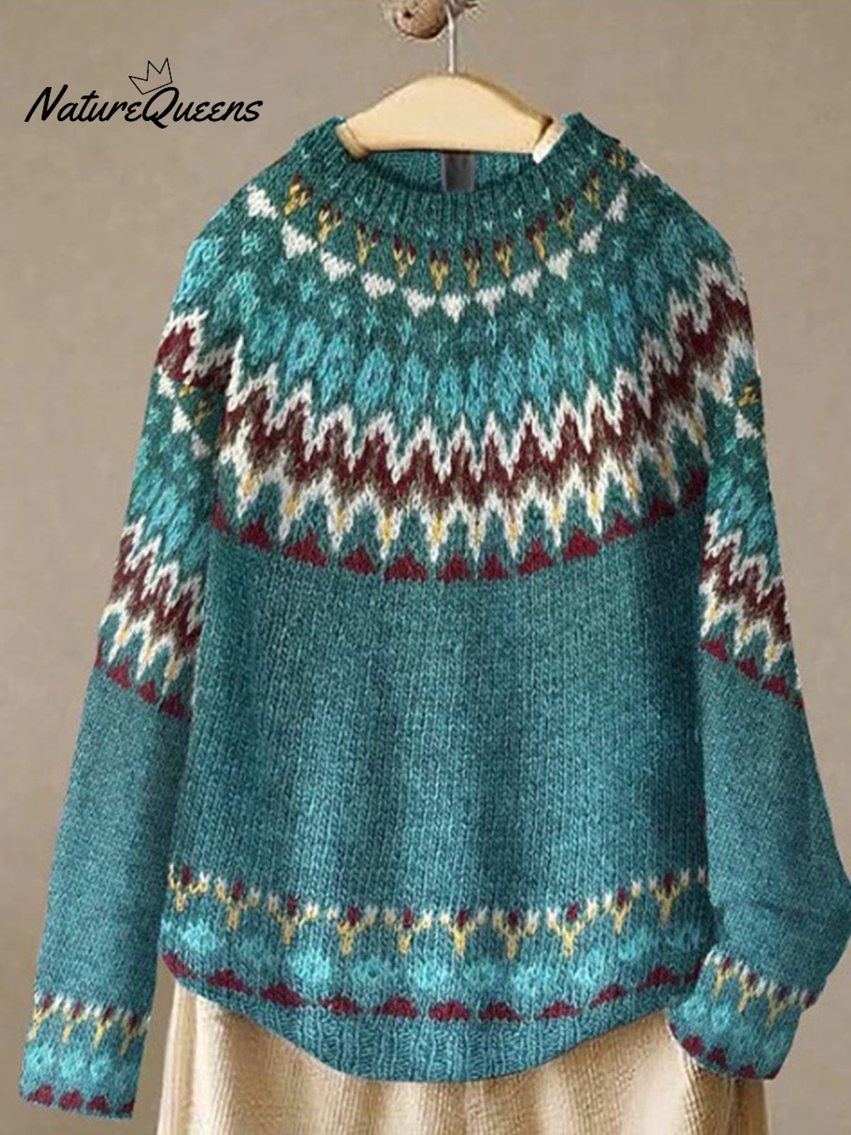 Retro Art Print Casual Pullover Sweater