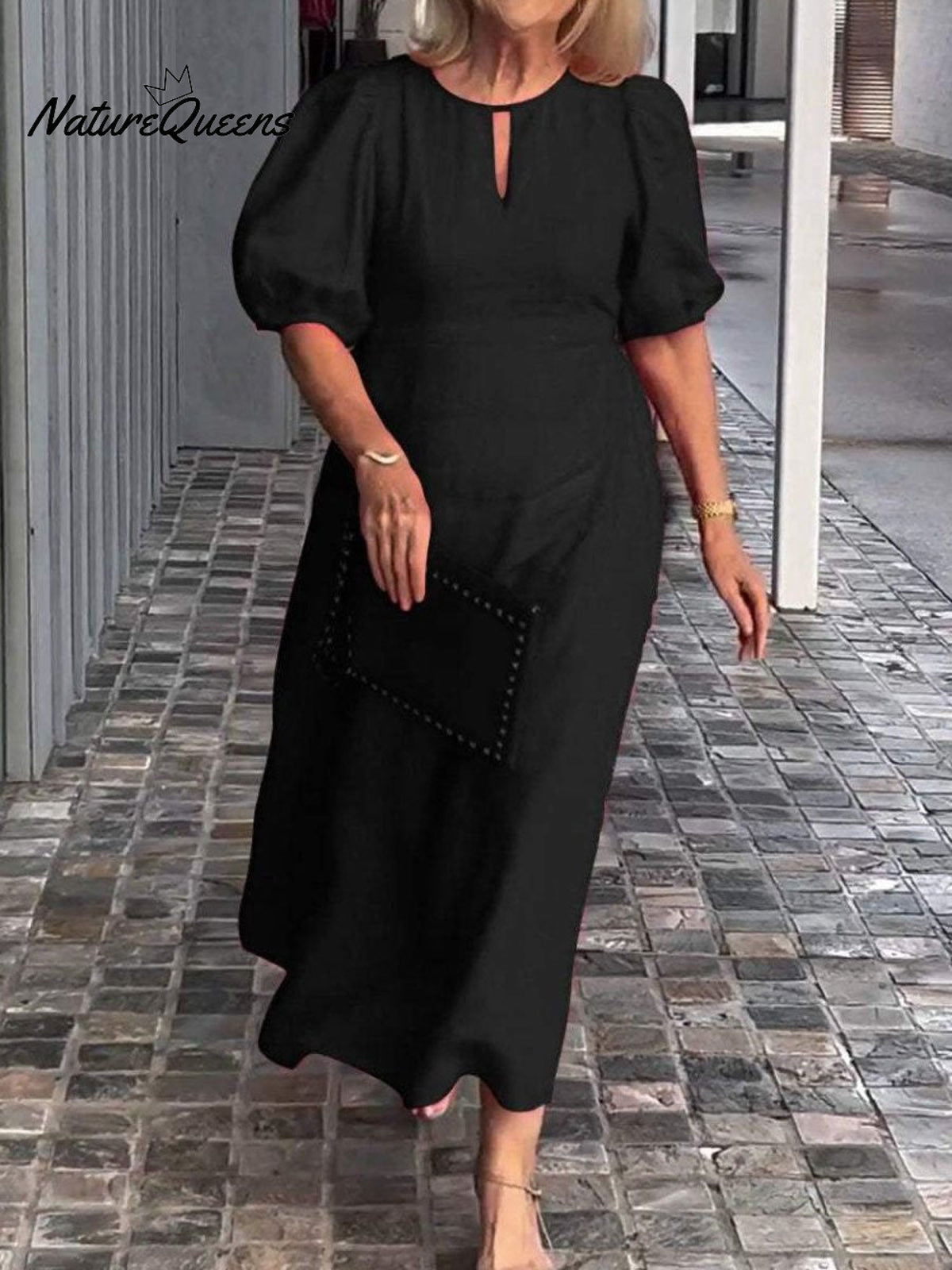 Women's Solid Color Loose Elegant Casual Puff Sleeves Dress