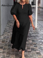 Women's Solid Color Loose Elegant Casual Puff Sleeves Dress