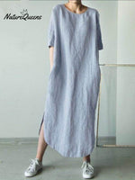 Women's Solid Color Loose Elegant Casual Cotton And Linen Dress