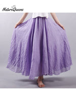 Women’s Cotton Linen Skirt Casual Elastic High Waist Pleated A-Line Beach Skirts Violet / S
