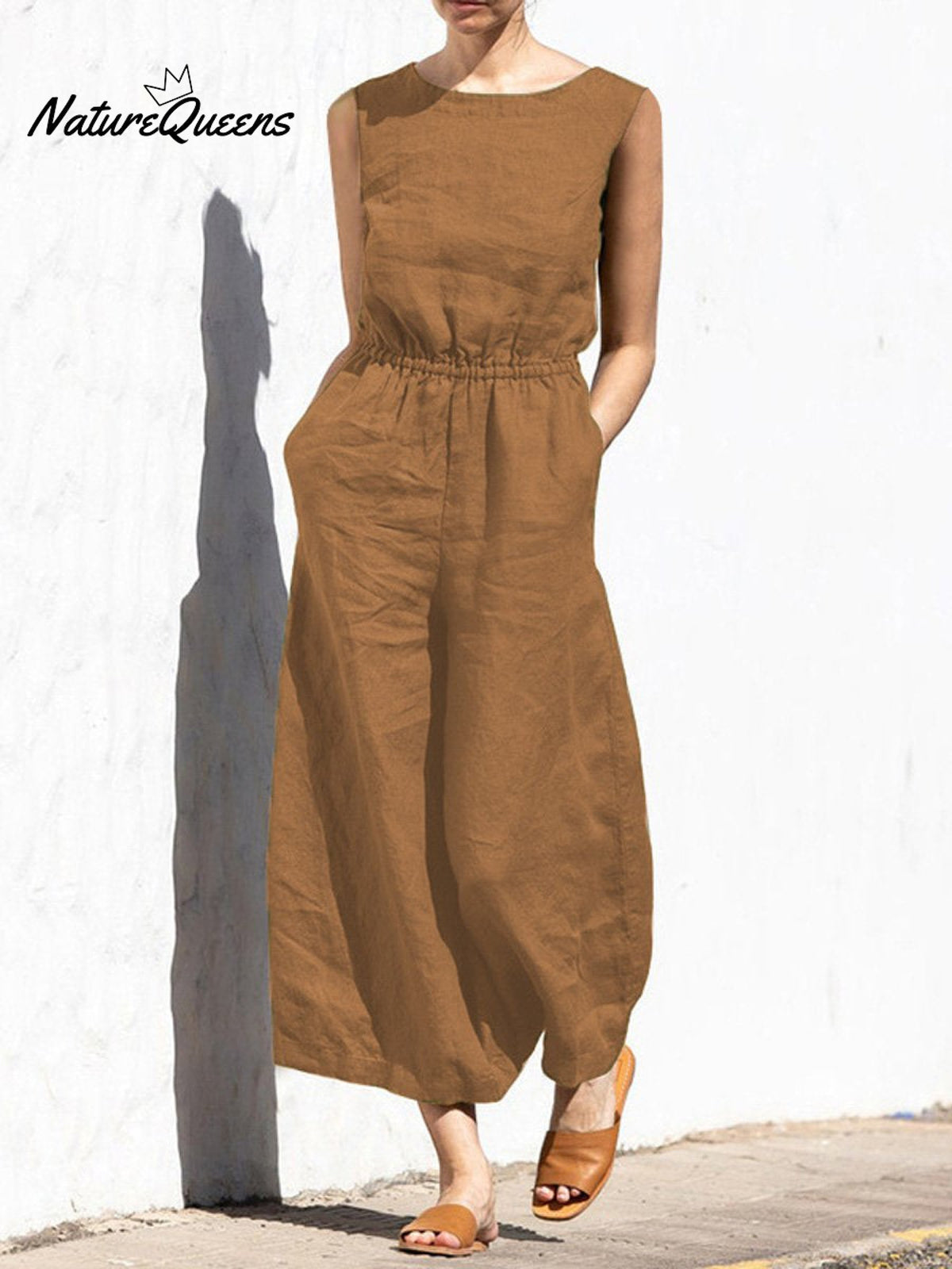 Women's Solid Color Loose Elegant Casual Sleeveless Jumpsuit