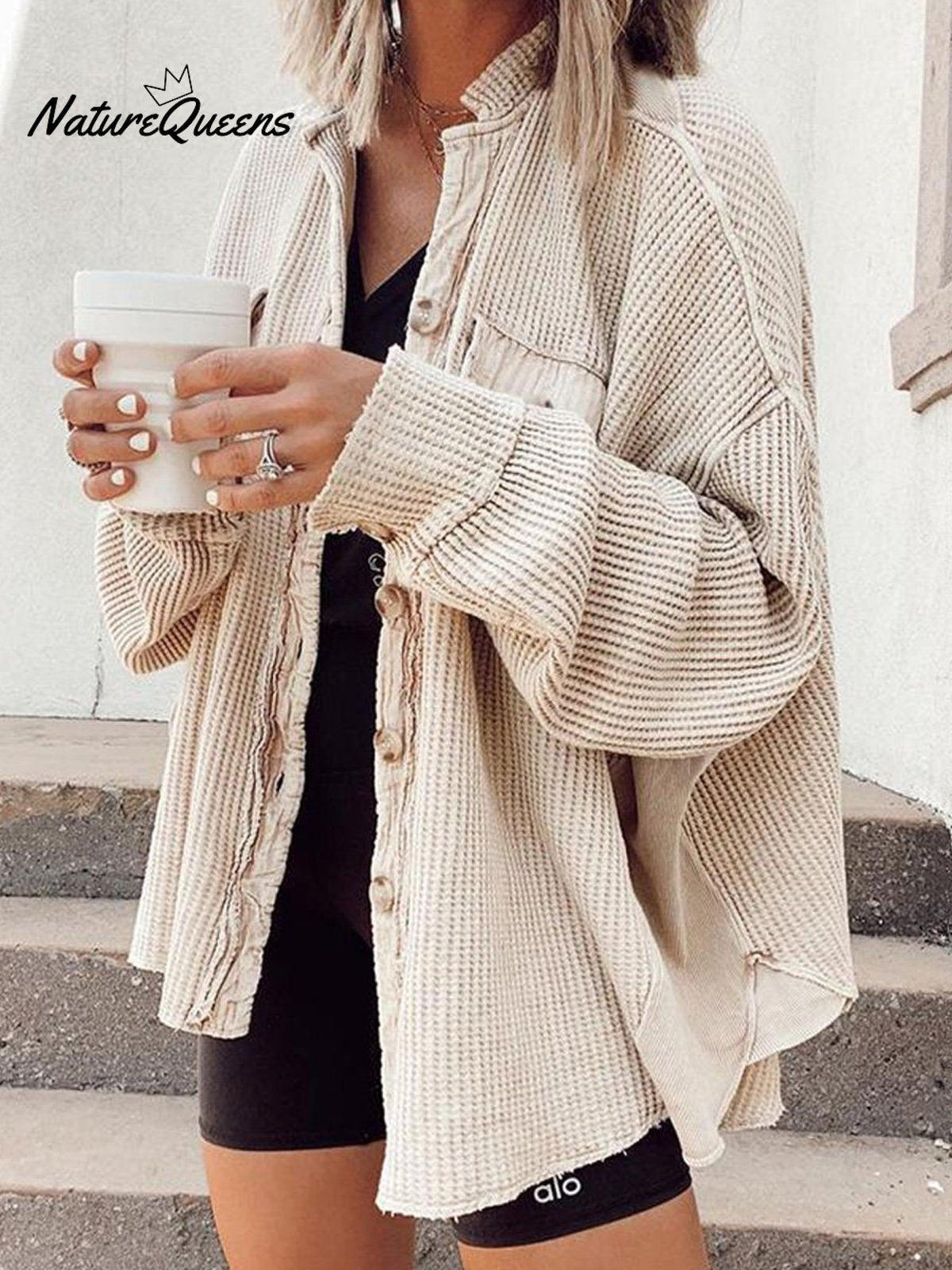 Women's Fall Casual Lapel Neck Patchwork Irregular Shirt Jacket