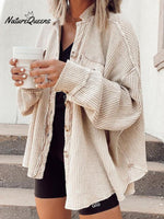 Women's Fall Casual Lapel Neck Patchwork Irregular Shirt Jacket