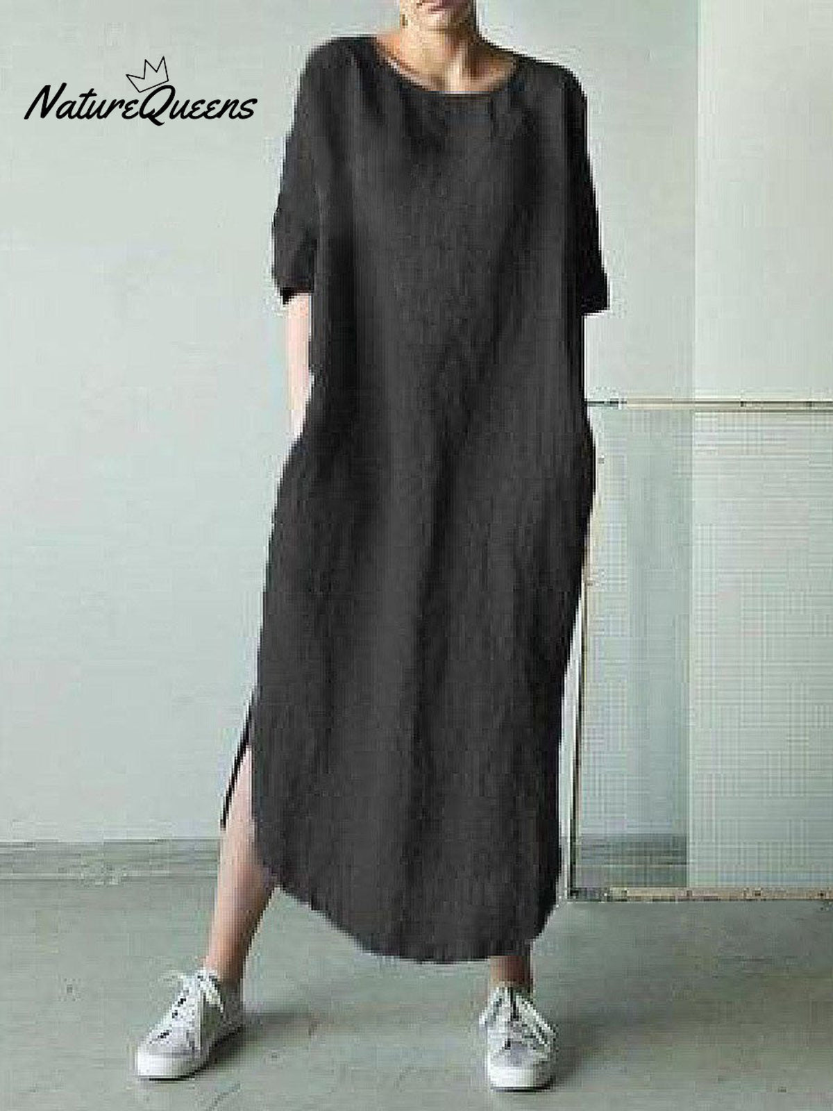 Women's Solid Color Loose Elegant Casual Cotton And Linen Dress