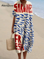 Women's Vintage Fish Art Print Flowy Dress