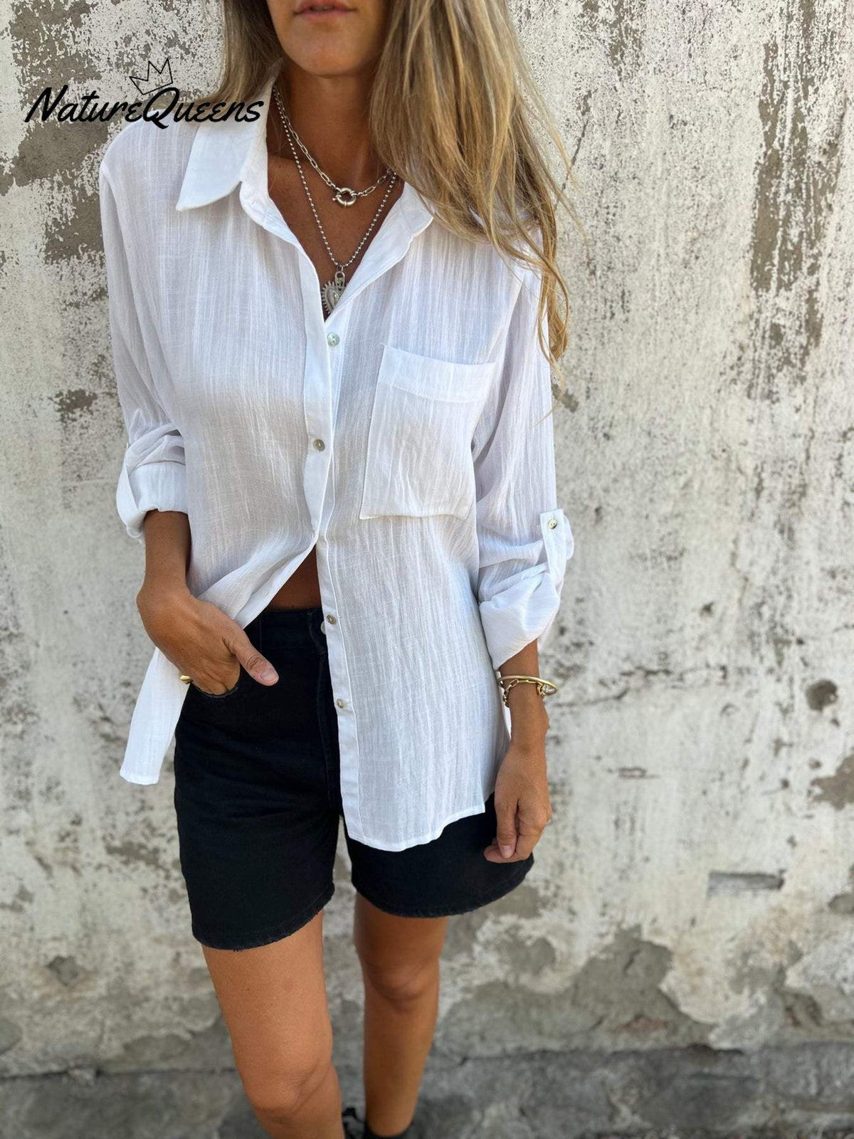 Cotton and Linen Lapel Shirt