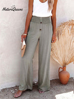 Hemp Elasticated Loose Casual Wide - Leg Women’s Trousers Green / S