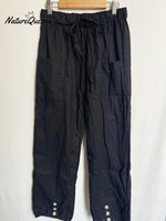 High - Waisted Buttoned Cotton And Linen Pants Cropped Black / S