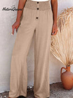 Hemp Elasticated Loose Casual Wide - Leg Women’s Trousers Khaki / S