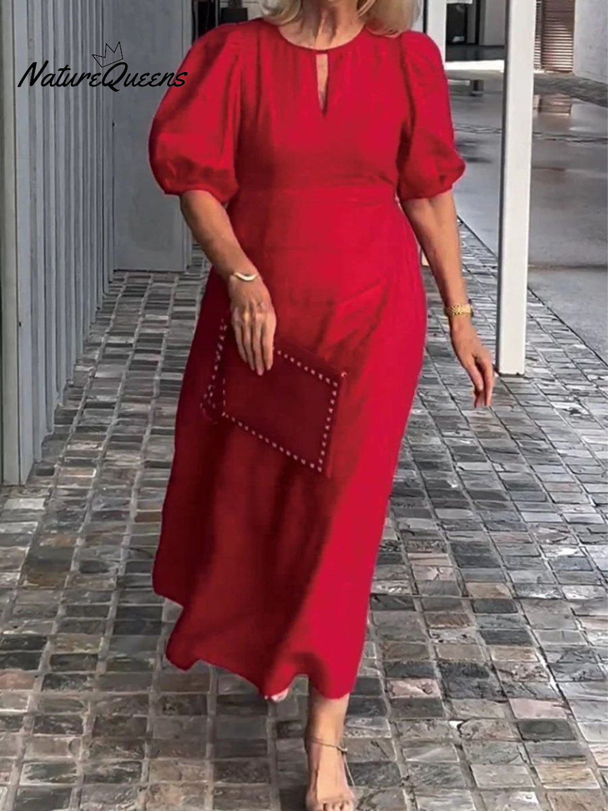 Women's Solid Color Loose Elegant Casual Puff Sleeves Dress