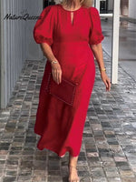 Women's Solid Color Loose Elegant Casual Puff Sleeves Dress