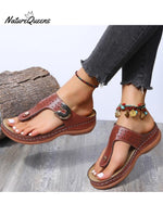 Women’s Round Head Hollow Out Metal Buckle Comfortable Herringbone Slippers Brown / 36