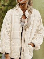 Women's Solid Color Stand Collar Loose Long Sleeve Pocket Cotton Jacket