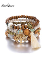 Boho Multi - Layered Wooden Beaded Bracelet 4 / Onesize