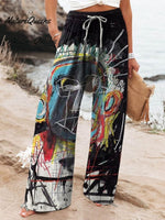 Vintage Abstract Figure Painting Art Print Casual Cotton And Linen Shirt