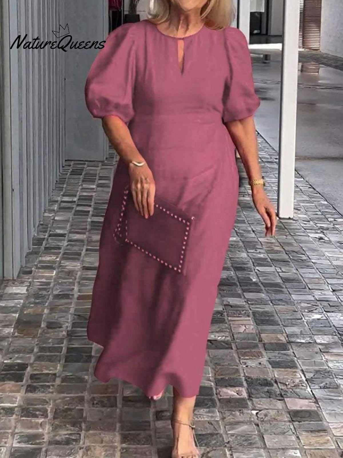 Women's Solid Color Loose Elegant Casual Puff Sleeves Dress