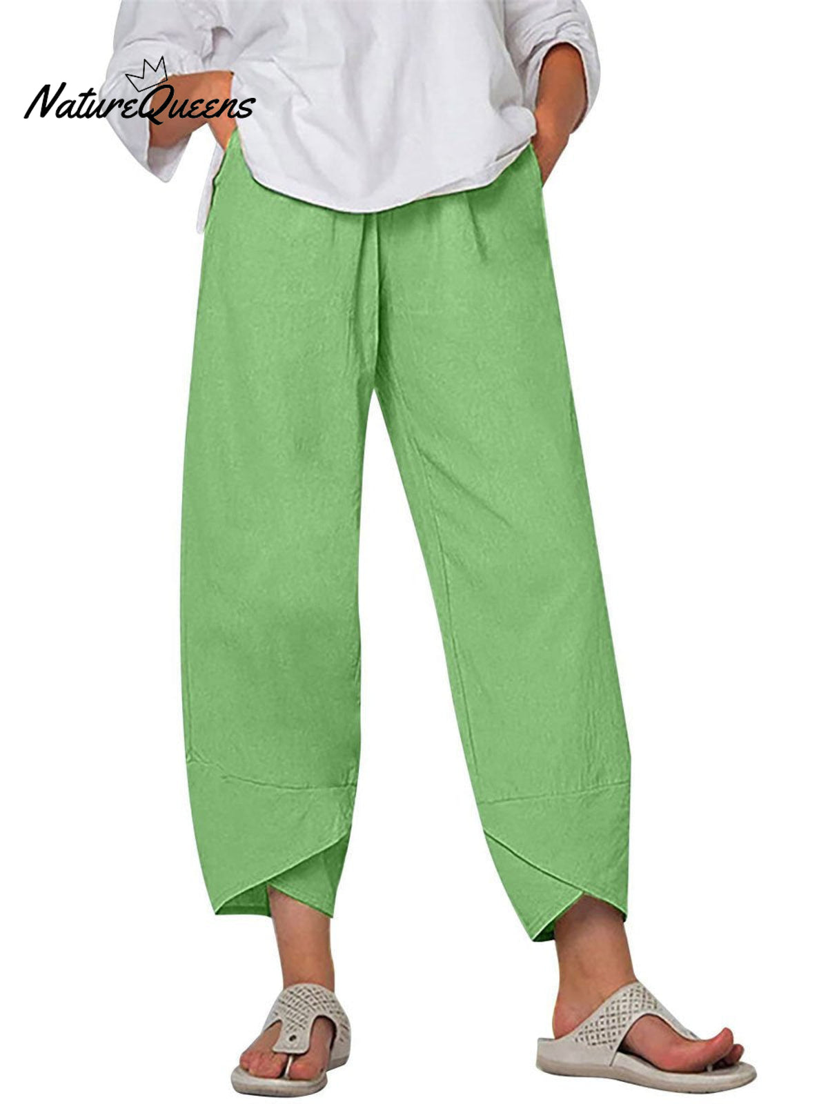 Women's Solid Color Loose Elegant Casual Simple Cotton And Linen Ninth Pants