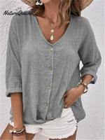 Casual V - Neck Pullover Short - Sleeved Blouse Grey / S