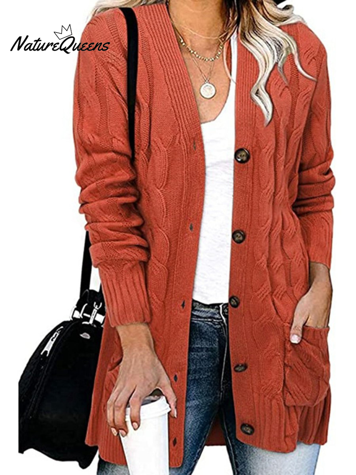 Loose Twist-button Jacket and Casual Knitted Cardigan