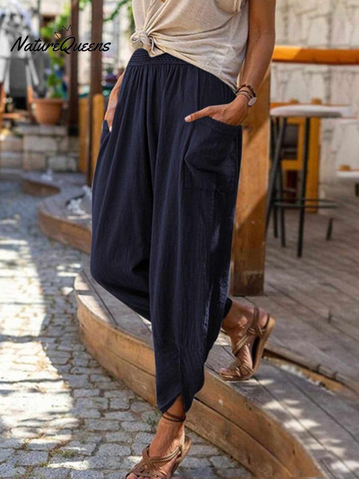 Women's Solid Color Loose Elegant Casual Simple Cotton And Linen Pants