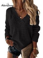 V-neck Long-sleeved Pullover Sweater Top