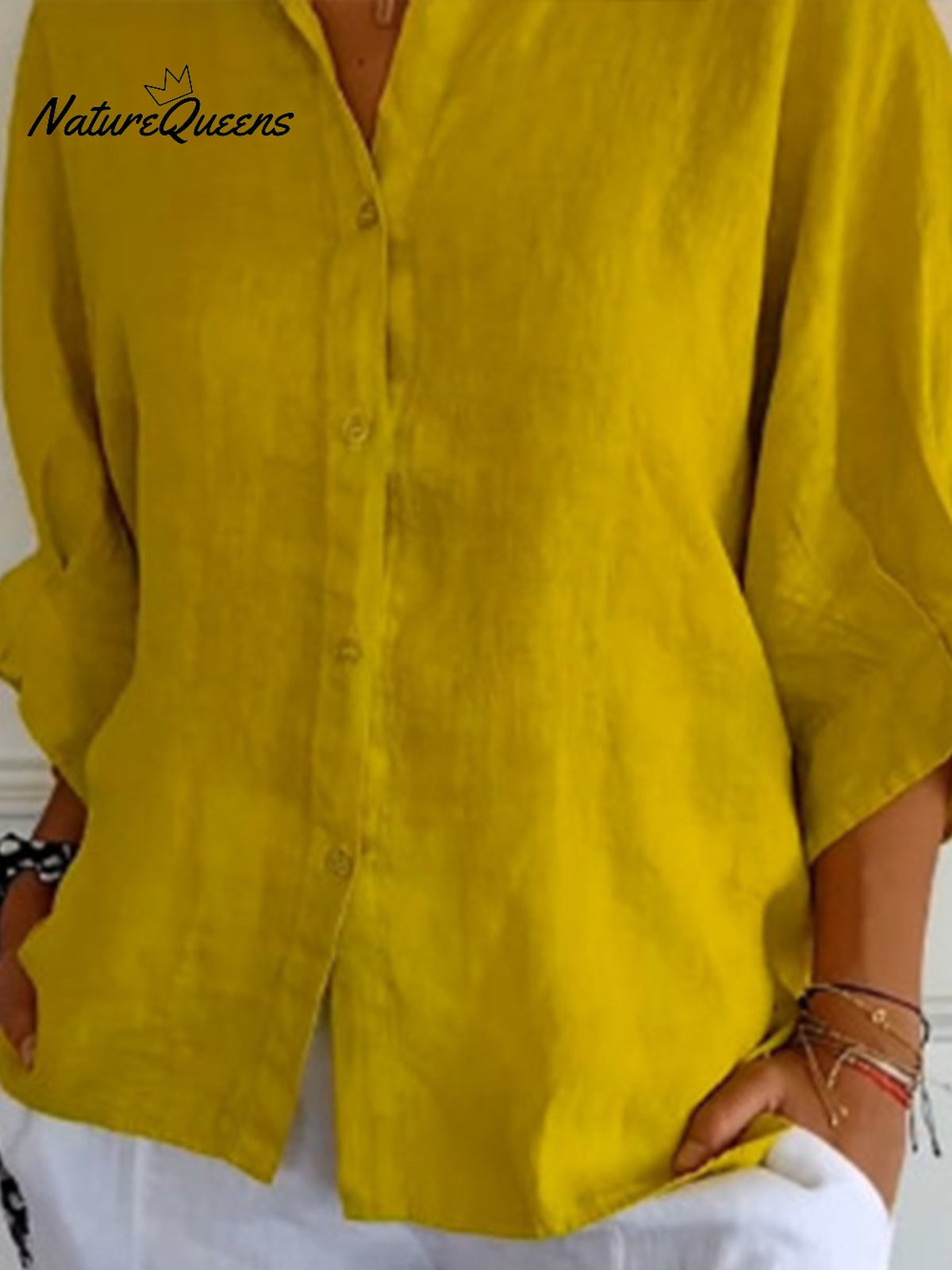 Women’s Cotton & Linen Casual Tie - Back Shirt Yellow / S