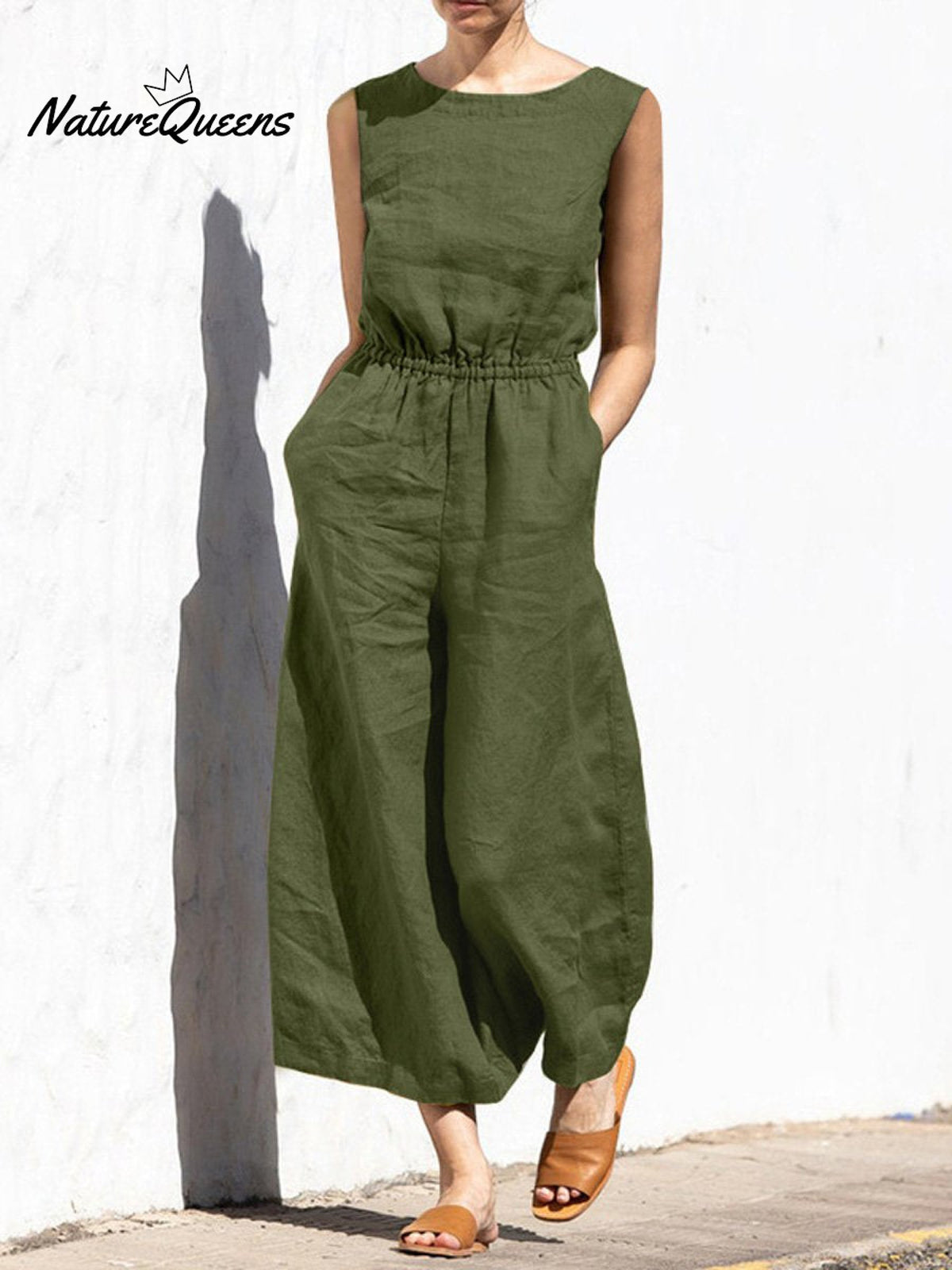 Women's Solid Color Loose Elegant Casual Sleeveless Jumpsuit