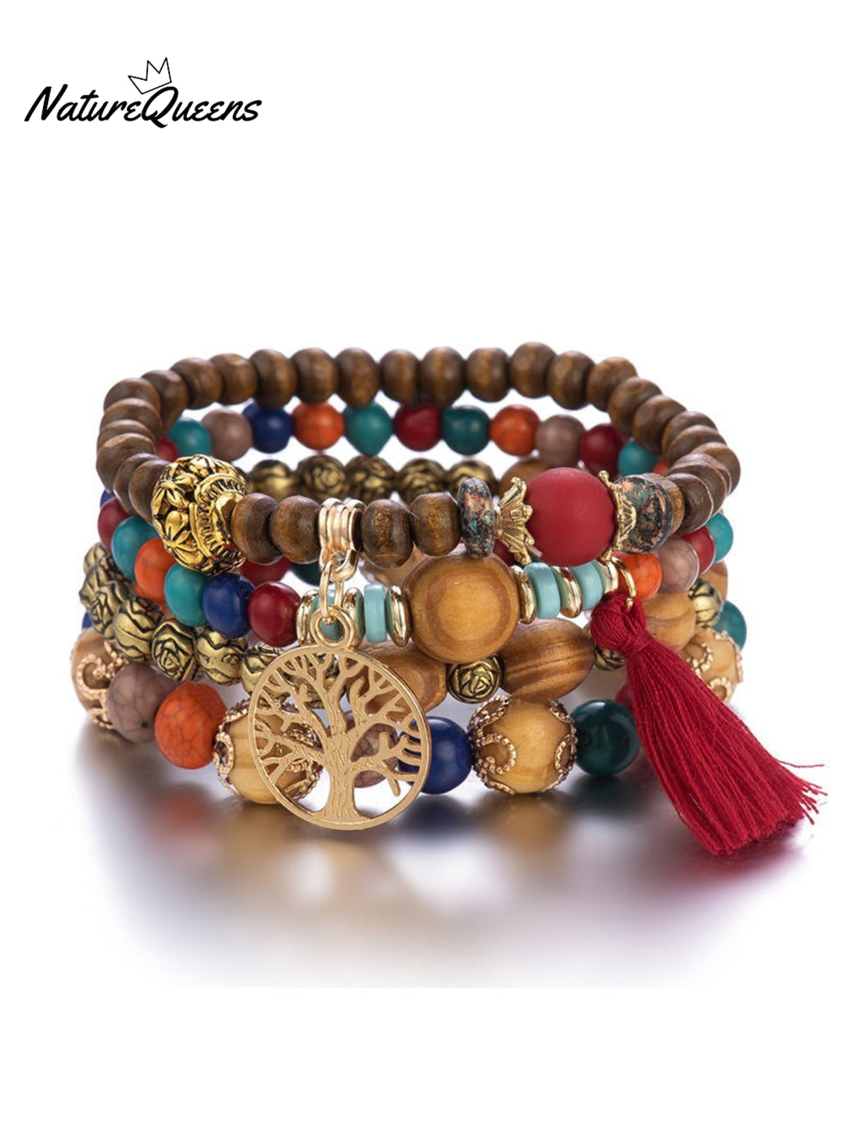 Boho Multi - Layered Wooden Beaded Bracelet 5 / Onesize