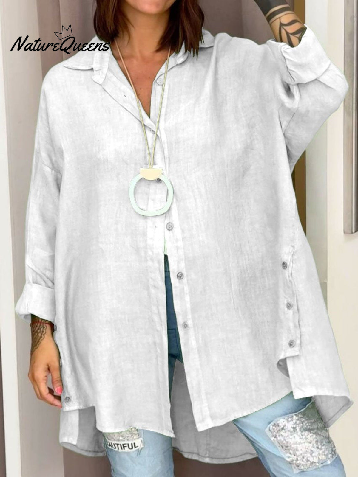 Women’s Casual Cotton And Linen Shirt White / S