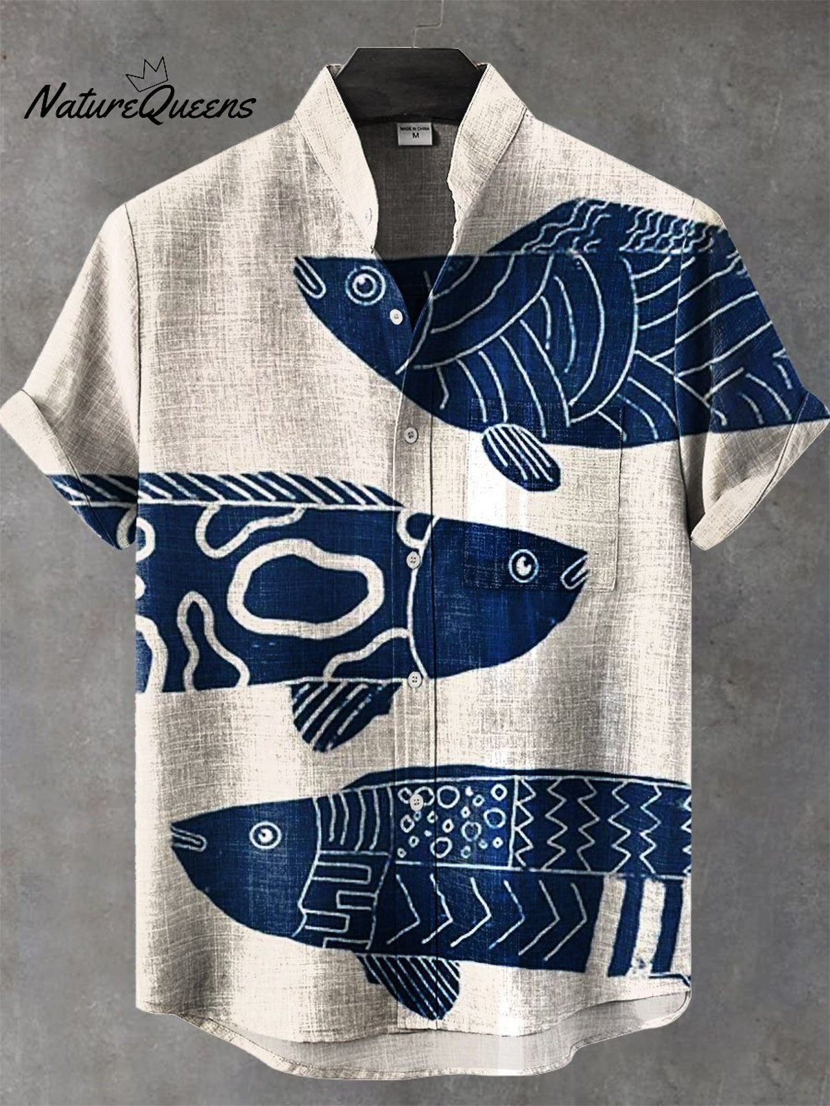 Vintage Fish Art Print Casual 100% Cotton Shirt