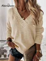 V-neck Long-sleeved Pullover Sweater Top