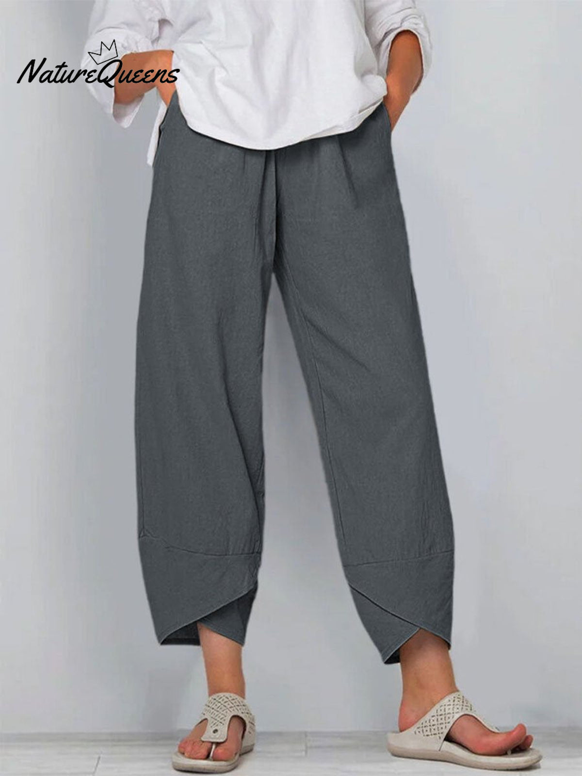 Women's Solid Color Loose Elegant Casual Simple Cotton And Linen Ninth Pants