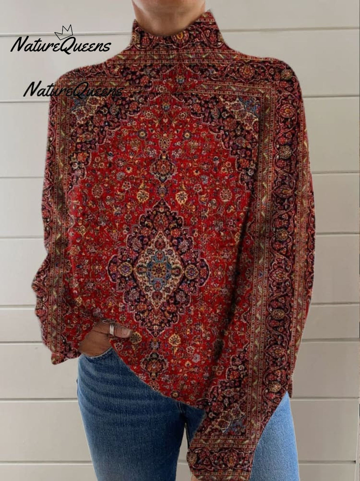 Women's Vintage Art Print Casual Pullover Sweater