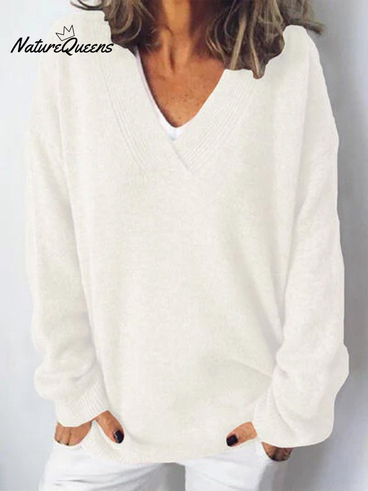 Women's V-neck Pullover Knitted Sweater