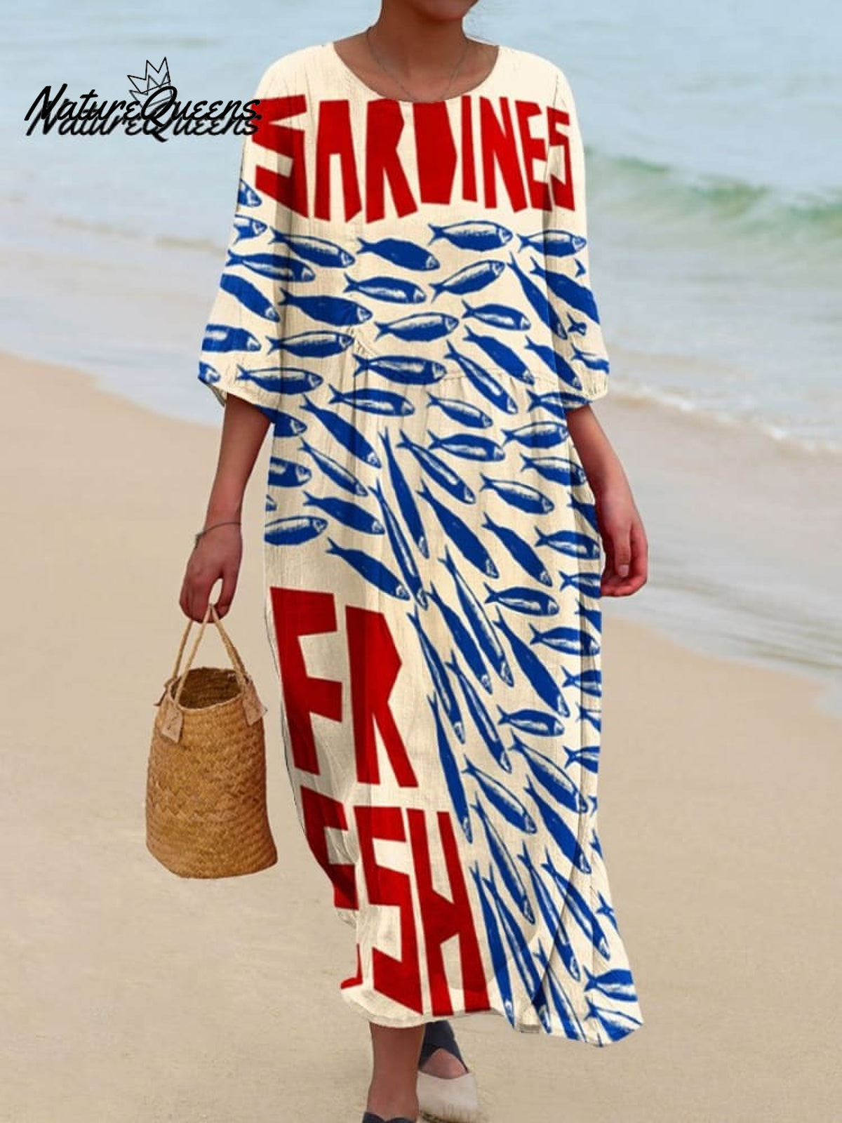 Women's Vintage Fish Art Print Flowy Dress