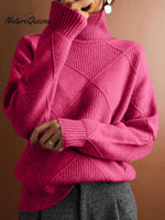 Women's Solid Color Stylish Long-sleeved Loose turtleneck Warm Casual Knitted Sweater