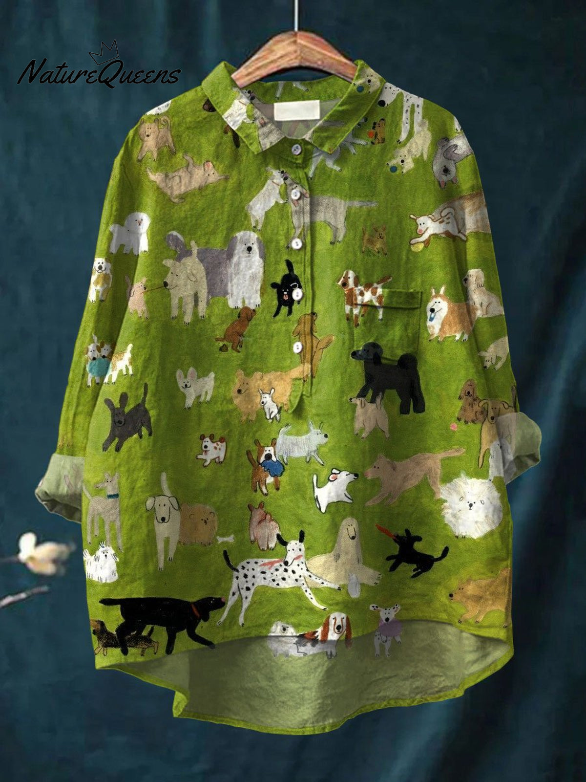 Women's Cute Dog Art Print Casual Cotton And Linen Shirt