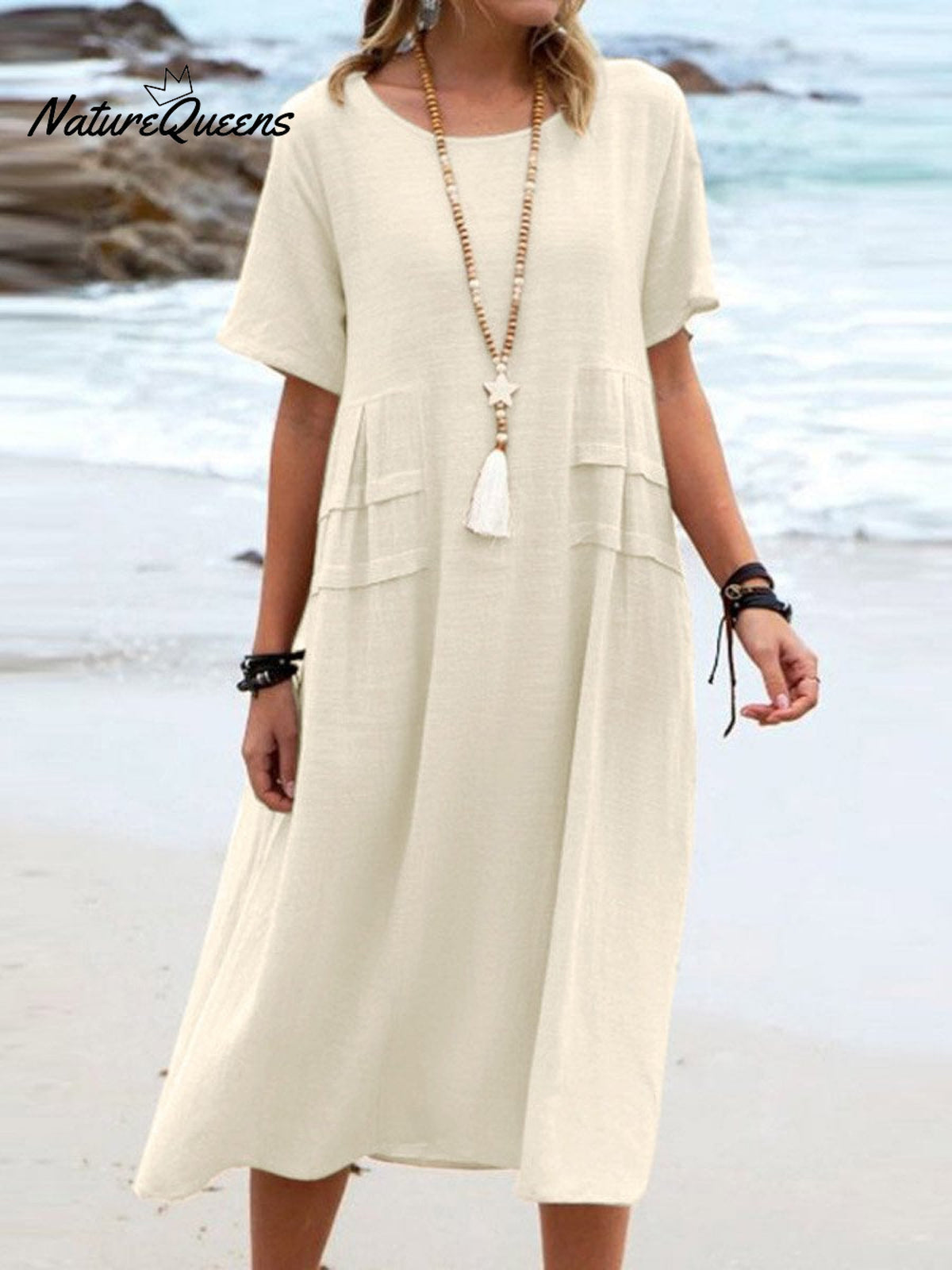 Women's Solid Color Loose Elegant Casual Cotton And Linen Dress