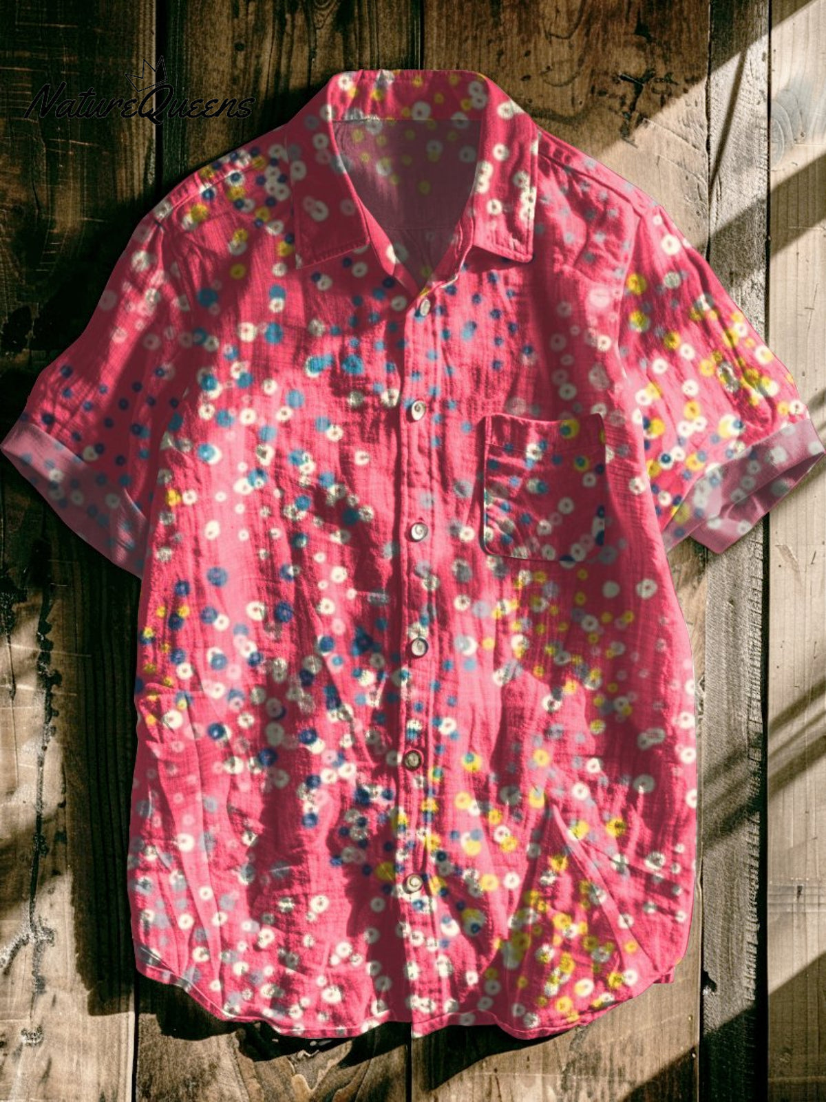 Sequence Vintage Art Print Casual 100% Cotton Shirt