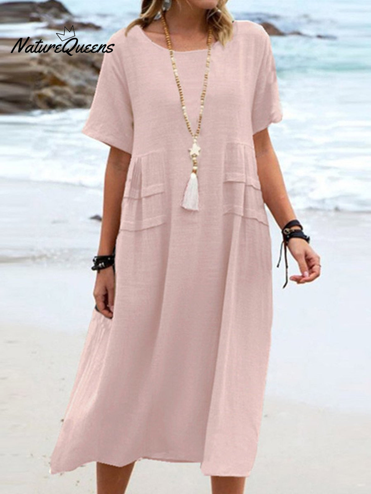 Women's Solid Color Loose Elegant Casual Cotton And Linen Dress