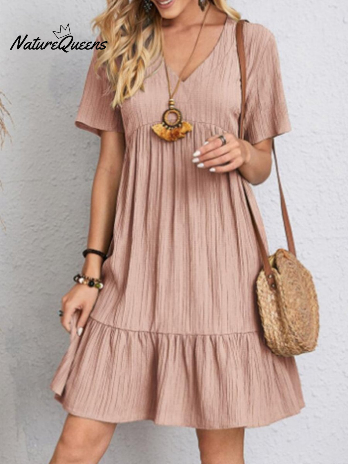Flowing Dresses In Cotton And Linen Pink / S