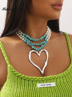 Bohemian Multi - Layered Large Heart Beaded Necklace