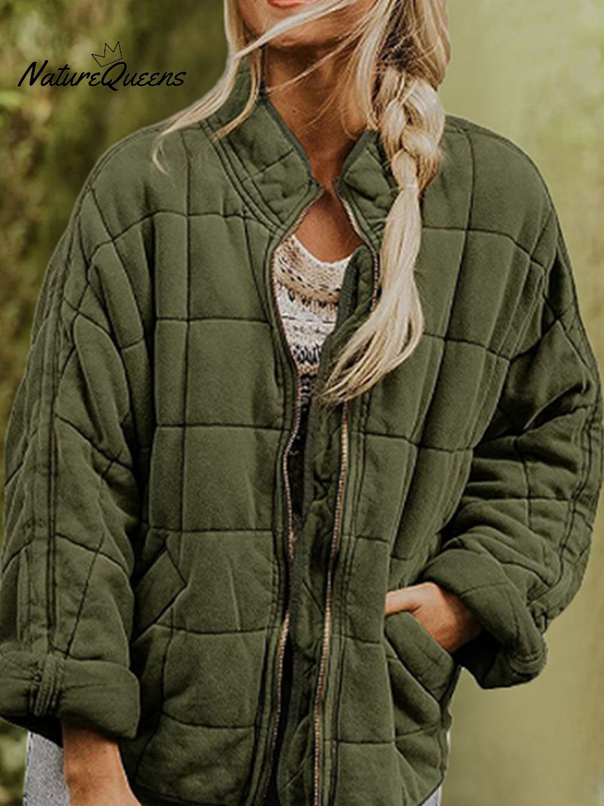 Women's Solid Color Stand Collar Loose Long Sleeve Pocket Cotton Jacket