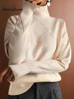 Women's Solid Color Stylish Long-sleeved Loose turtleneck Warm Casual Knitted Sweater